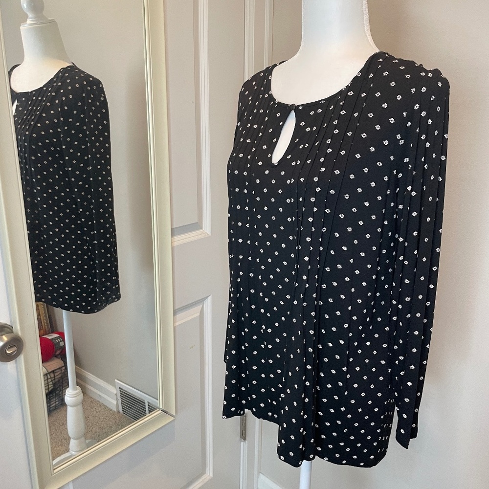 J Jill Black/Daisy Print Long-Sleeve Rayon Tunic - MP - NWT!